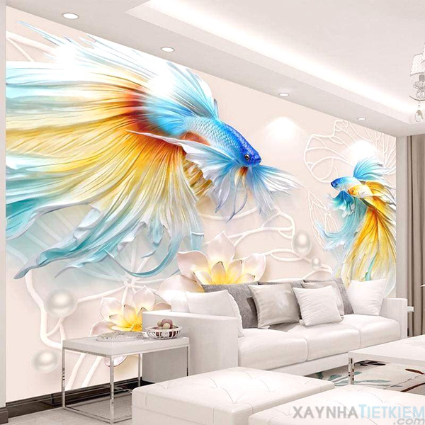 Gạch tranh 3D Cá đuôi vàng,XAYNHATIETKIEM.com,gạch 3d
